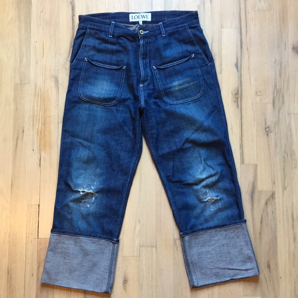 Loewe Cuffed Distressed Denim Jeans